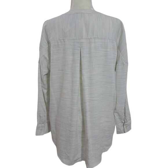 Loft Women's Long Sleeve Heather Grey Ivory Button Up Relax Fit Office Sz Small - Picture 3 of 7